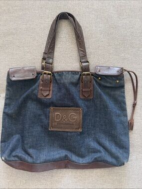 D&G Blue Denim Tote with Brown Leather Trim